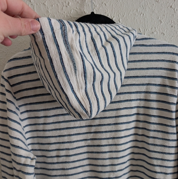 Marine Layer Striped White and Blue Pullover With Hood - Picture 6 of 7